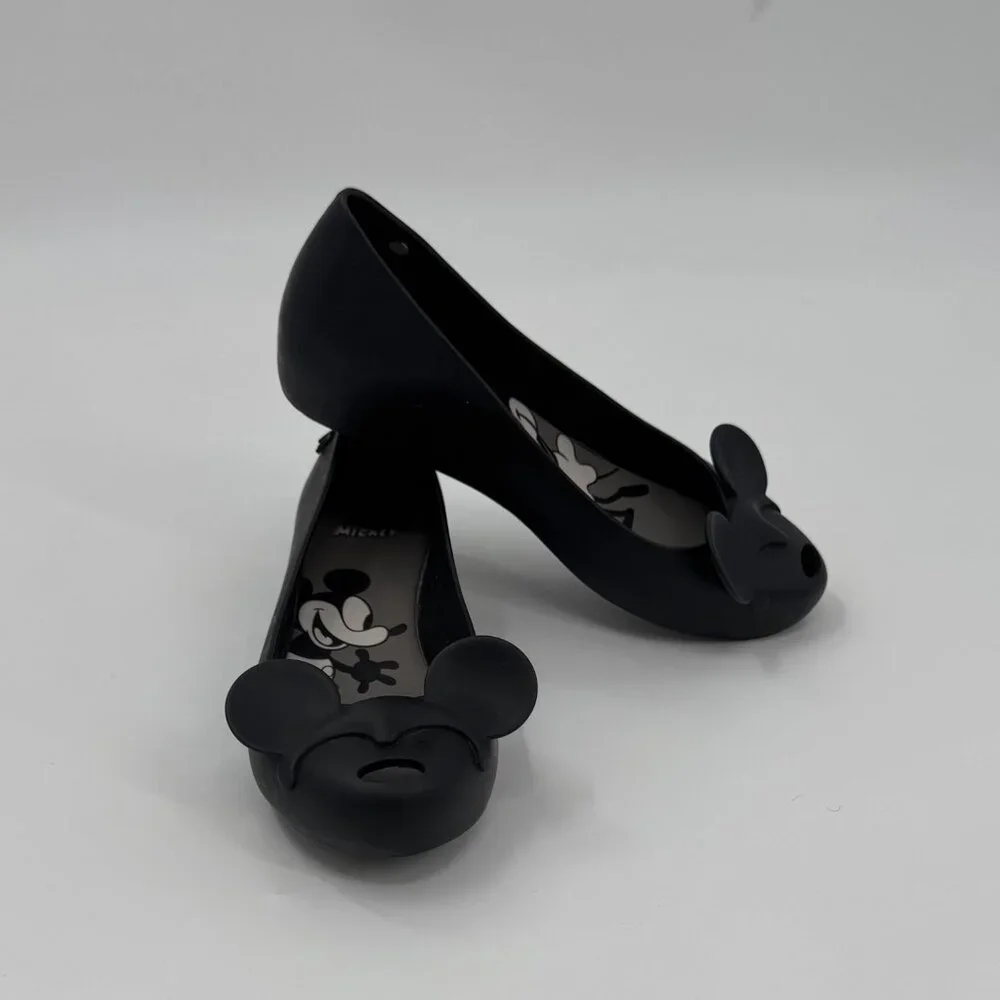 Melissa Mickey & Minnie Mouse Black Peep Toe Flats - Womens Size 5 - Picture 1 of 10